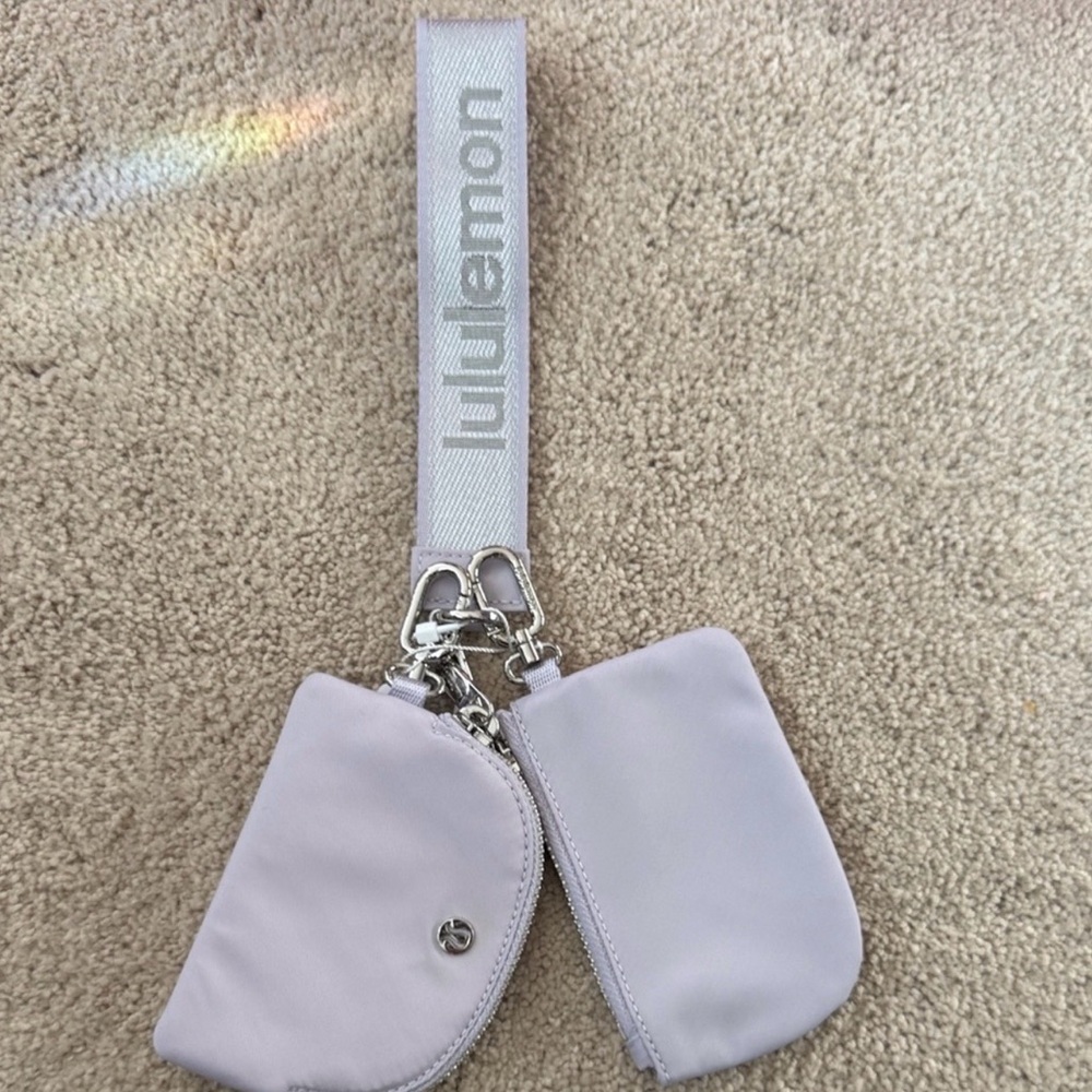 lululemon athletica lilac double pouch wristlet/keychain